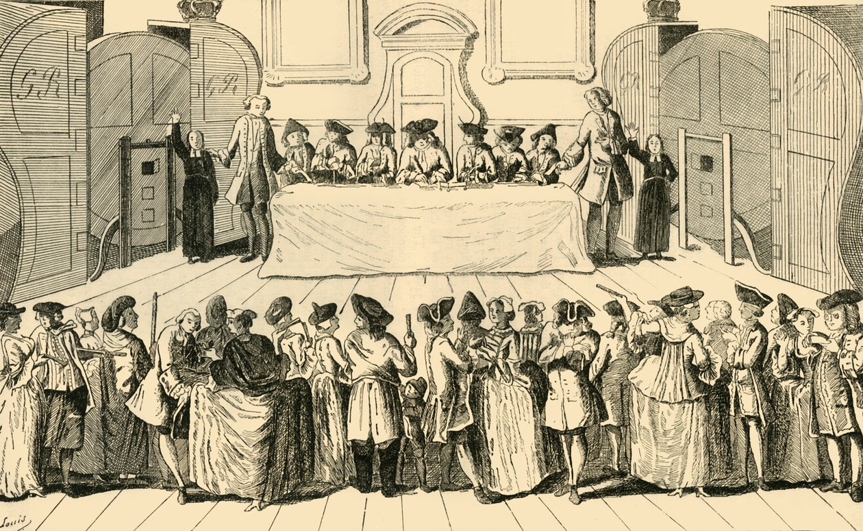 Udtrækning af statslotteriet i Guildhall, 1751, c1872. af Unbekannt