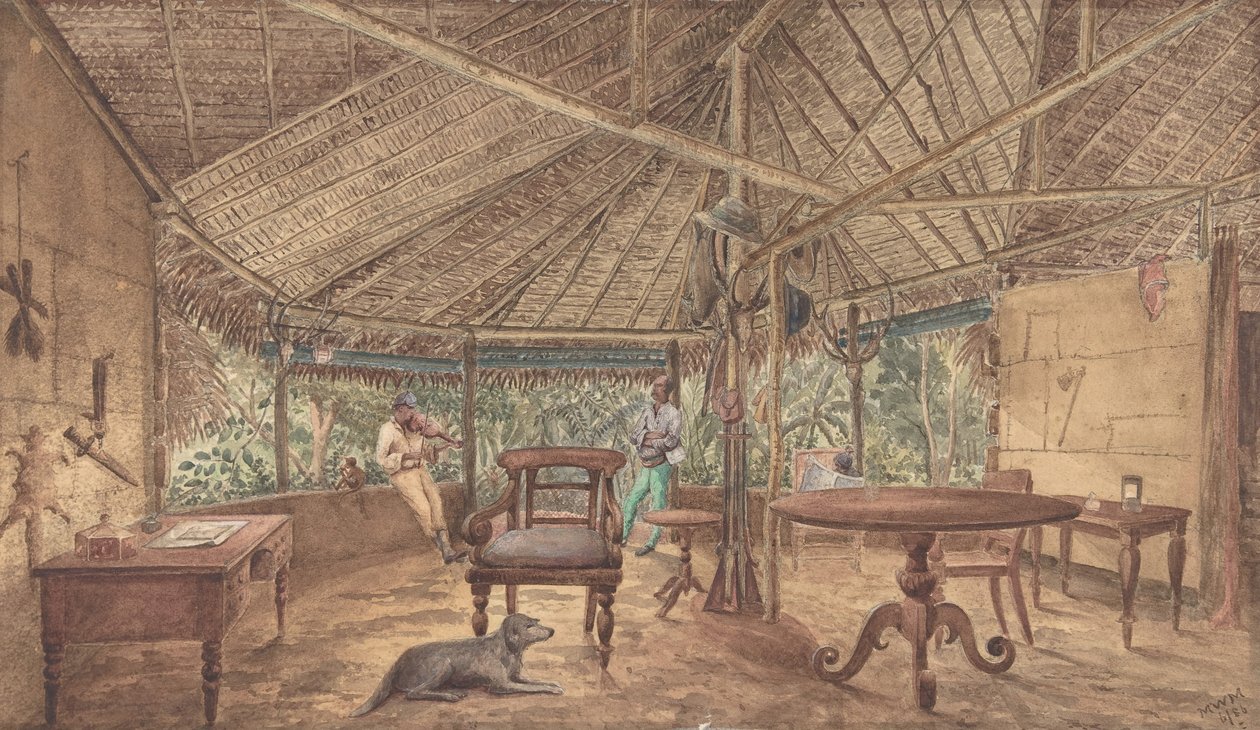 Europæiske mænd i en afrikansk jungleloge, 1886. af Unbekannt