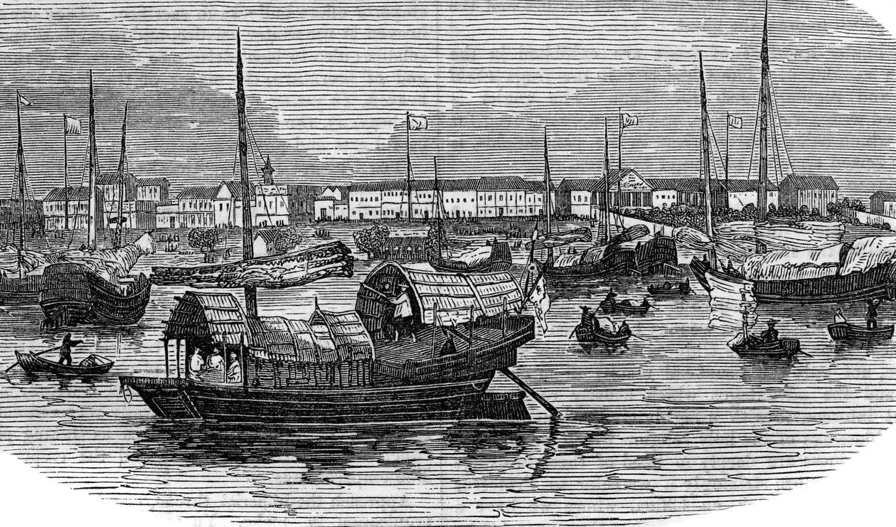 Europæiske fabrikker i Canton Guangzhou, Kina, c1875 af Unbekannt