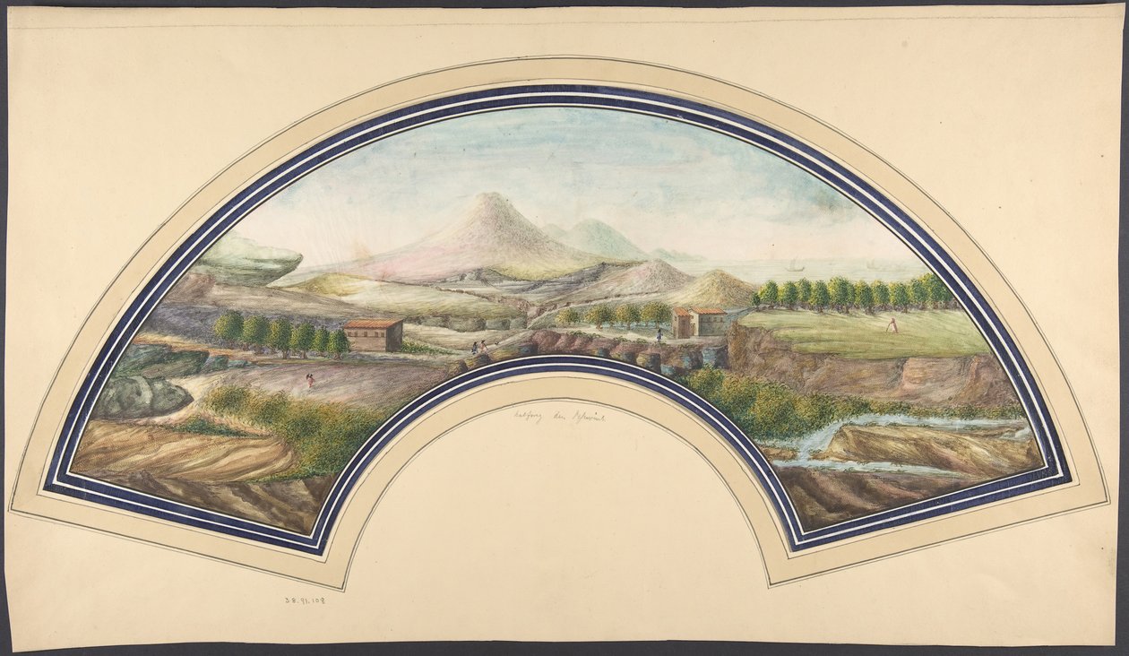 Viftedesign med Vesuv, 1800-tallet. af Unbekannt