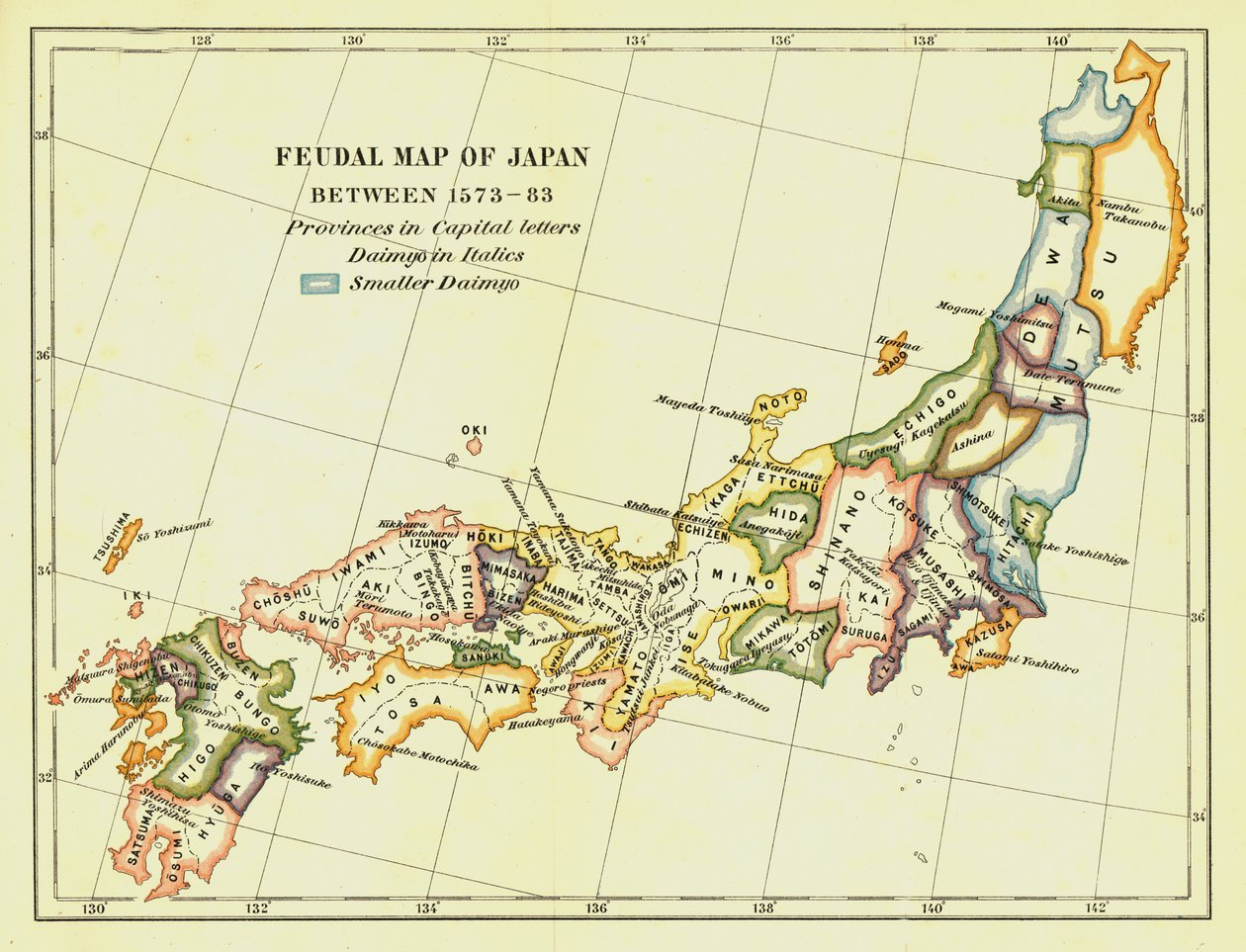 Feudalt kort over Japan mellem 1573 -83, 1903. af Unbekannt