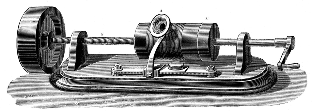 Første model af Edisons Phonograph c1877 c1880. af Unbekannt