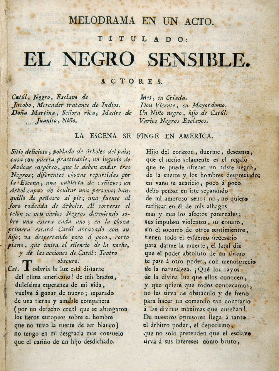 Første side af "El negro sensible" af Unbekannt