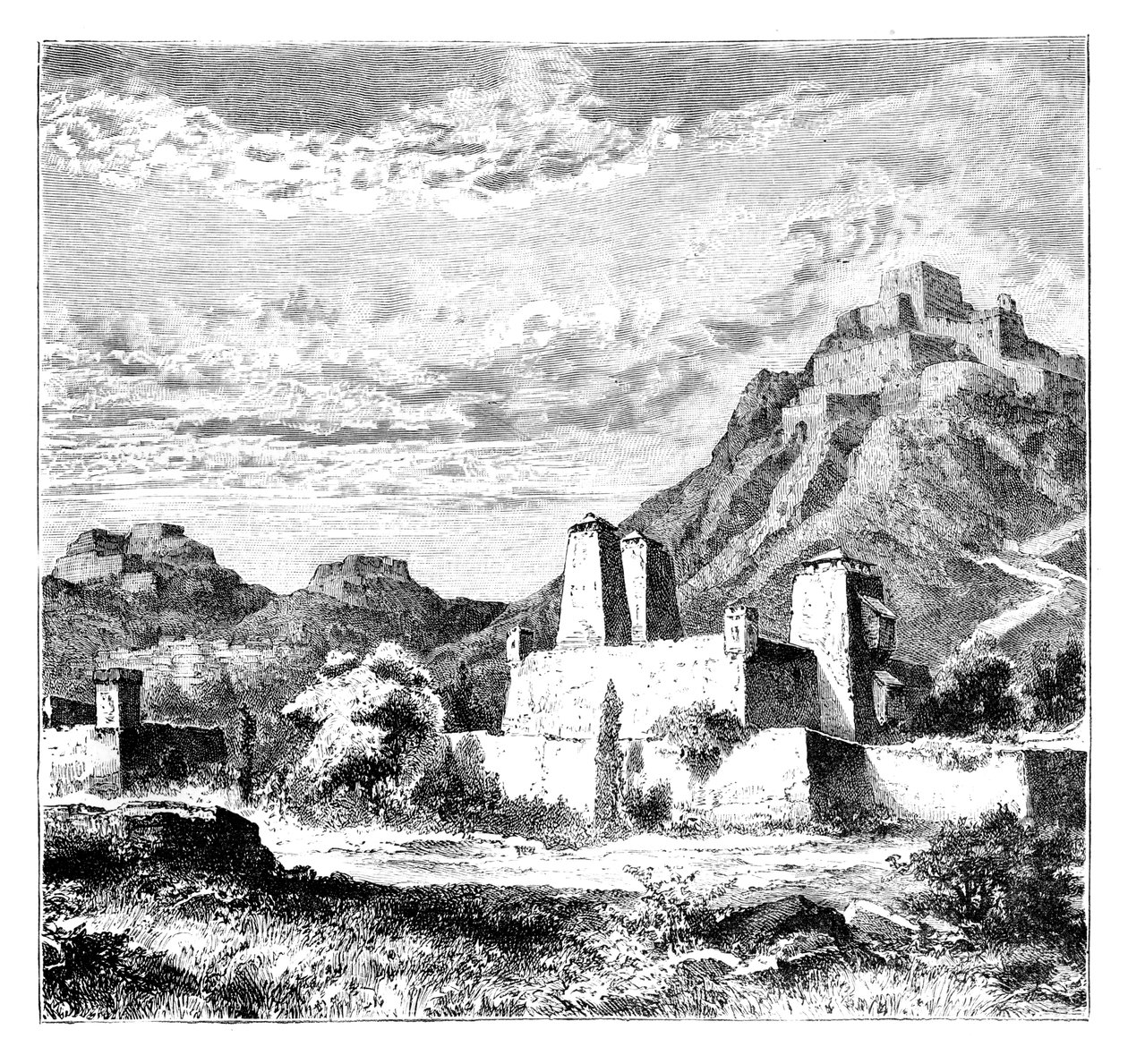 Befæstede landsbyer nær Lanzhou, Kina, 1895 af Unbekannt