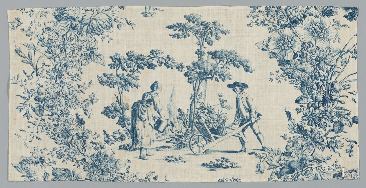 Fragment af trykt bomuld, ca. 1785. af Unbekannt