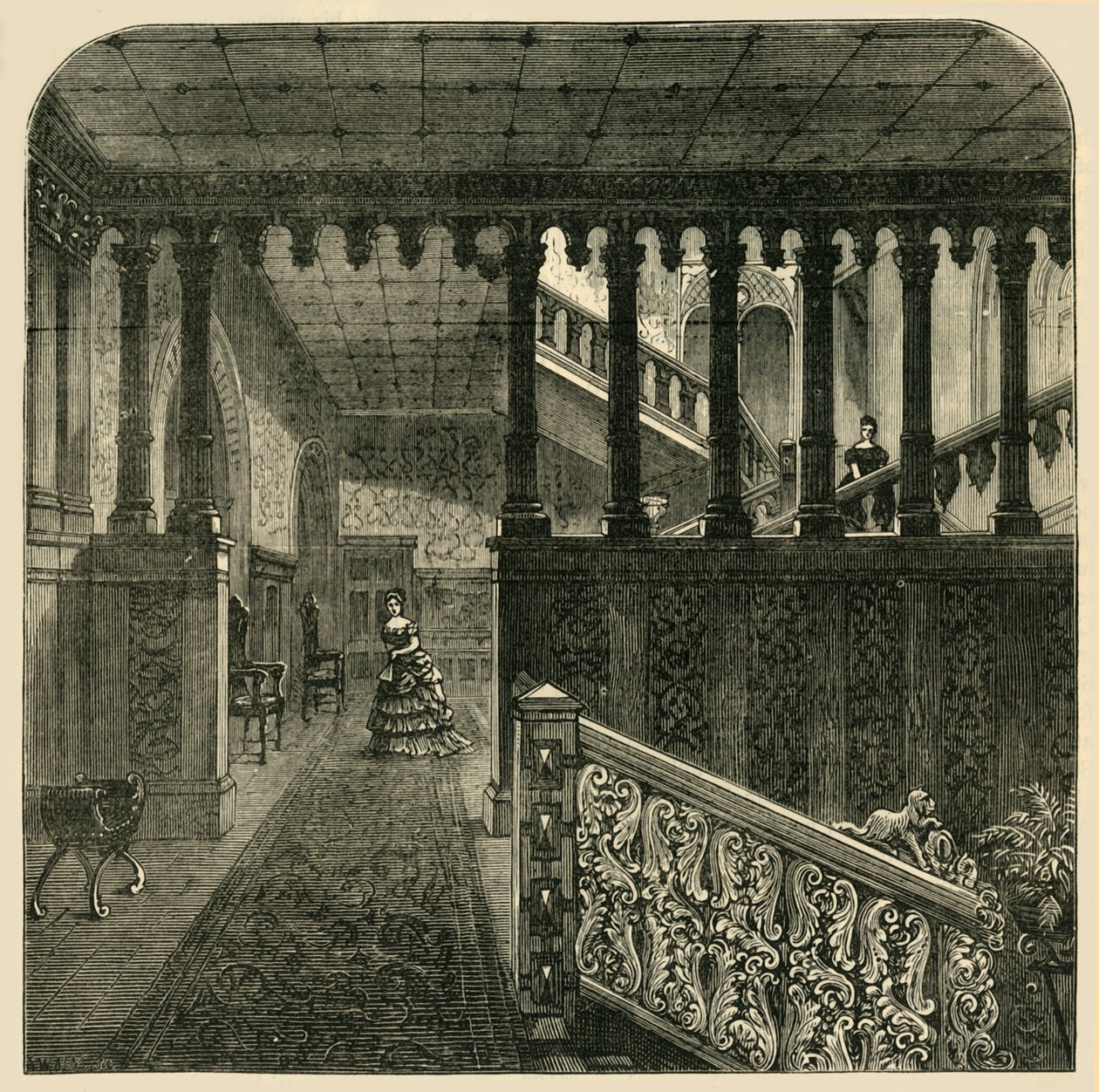 Grand Staircase, Holland House, c1876. af Unbekannt