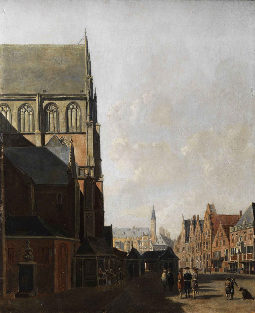 Haarlem, udsigt over byen (bykirke og markedsplads) af Unbekannt