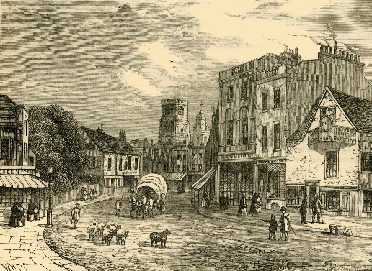 Hackney, Looking Towards the Church, 1840, c1876. af Unbekannt