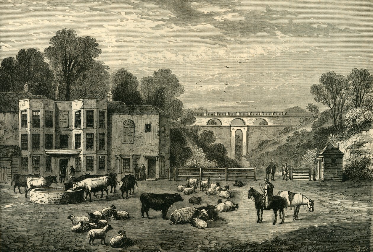 Highgate Archway Gate og Tavern i 1825, c1876. af Unbekannt