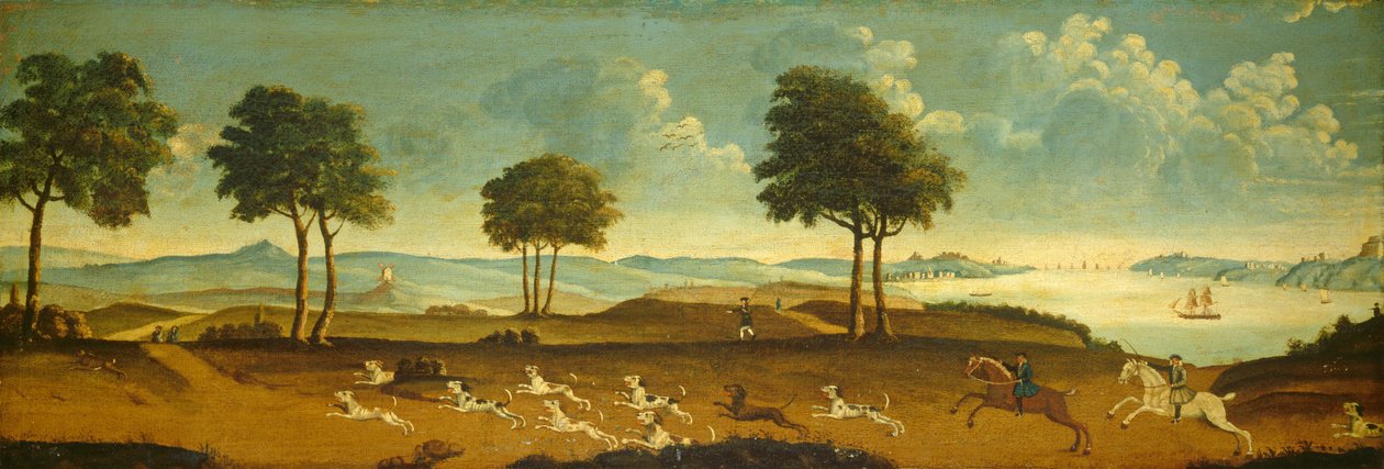 Jagtscene med havn, 1700-tallet. af Unbekannt
