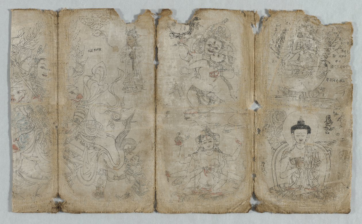 Ikonografisk tegning: Vaishravana, Yama, Vsnisavijaya, Tararecto...Enlightened Beings verso, c1 af Unbekannt