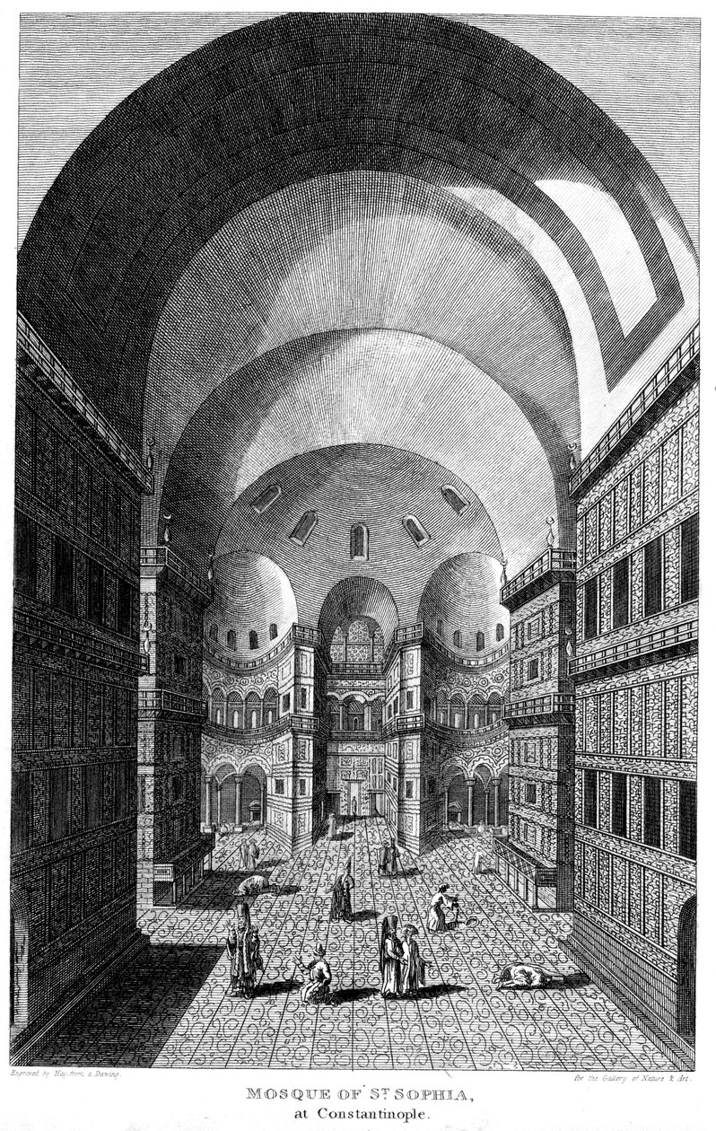Interiør af Hagia Sophia, Konstantinopel, gravering, 1815 af Unbekannt