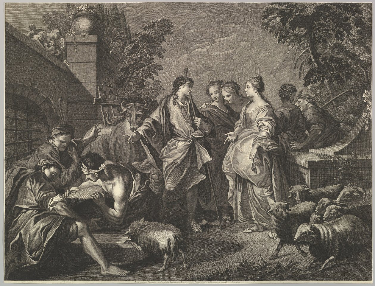 Jakob ankommer til Mesopotamien, 1700-tallet. af Unbekannt