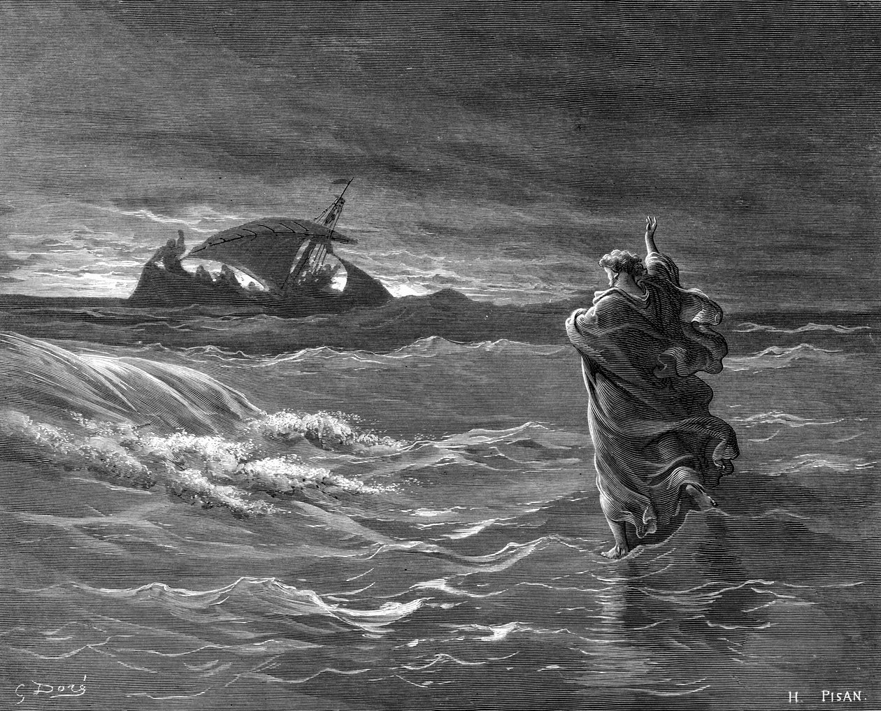 Jesus går på vandet, 1866 af Unbekannt