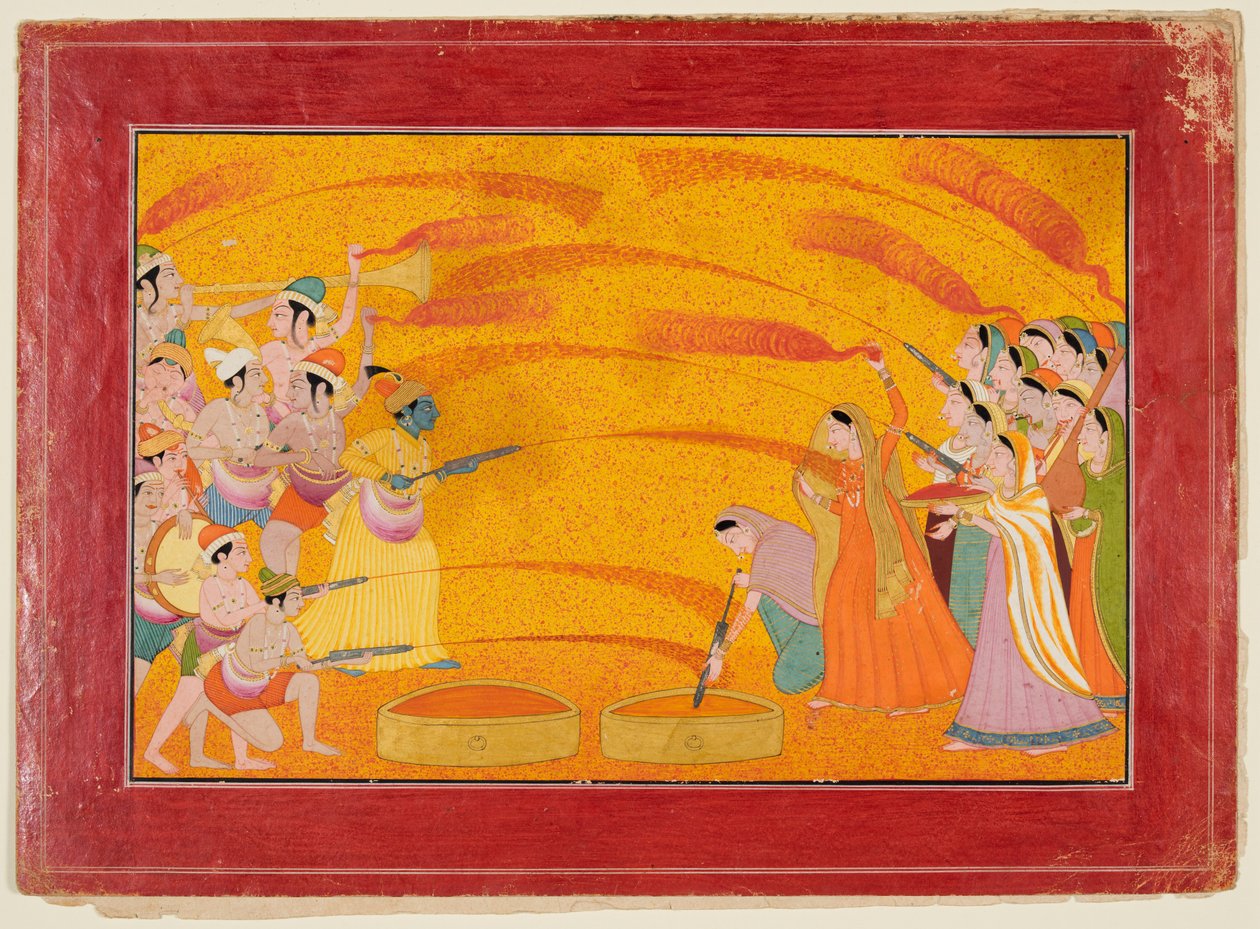 Krishna fejrer Holi, ca. 1770. af Unbekannt