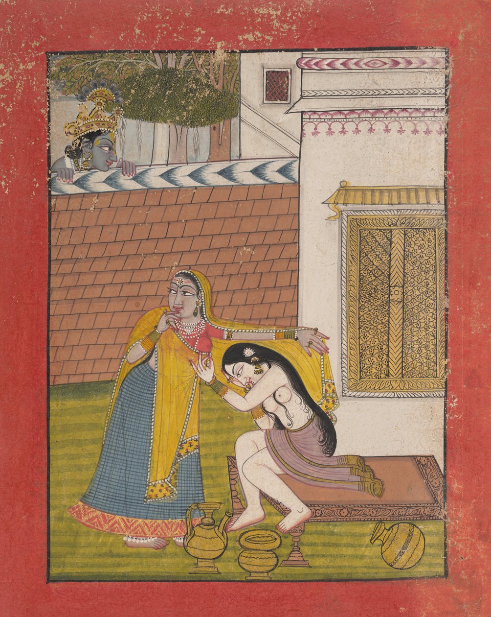 Krishna spionerer på Radha, ca. 1780-90. af Unbekannt