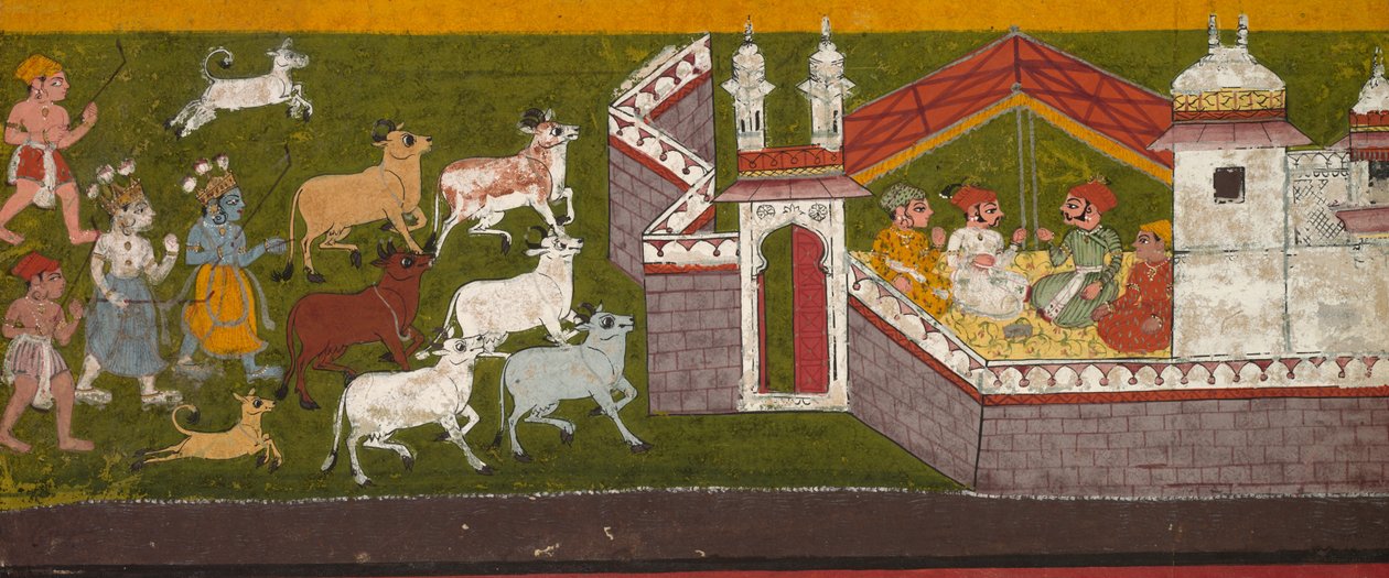 Krishna og Balarama nærmer sig Mathura, ca. 1740-1750. af Unbekannt