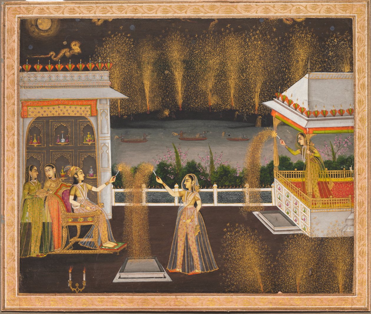 Damer fejrer Diwali, ca. 1760. af Unbekannt