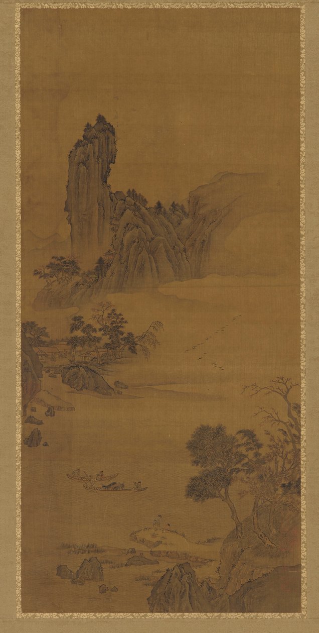 Landskab med færgebåde, Qing-dynastiet, 1700-tallet. af Unbekannt