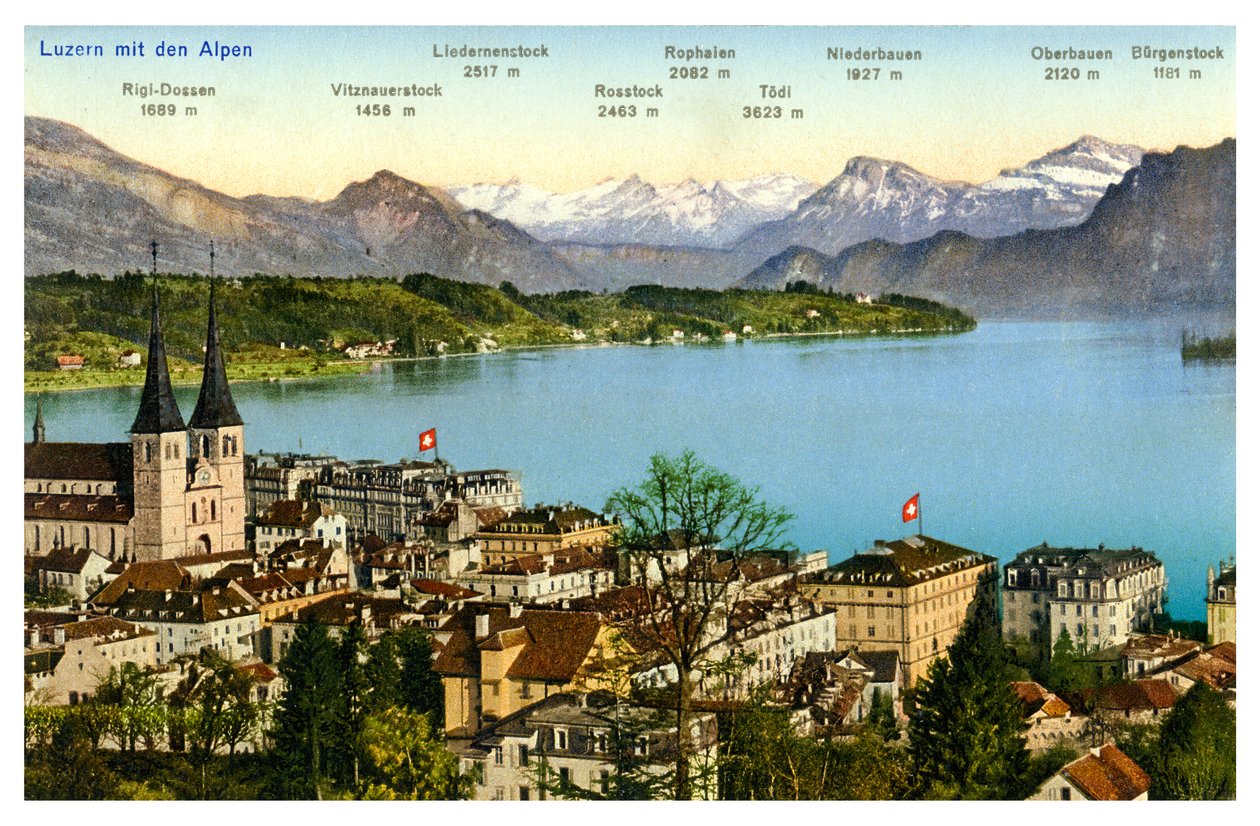 Luzern og Alperne, Schweiz, 20. århundrede af Unbekannt
