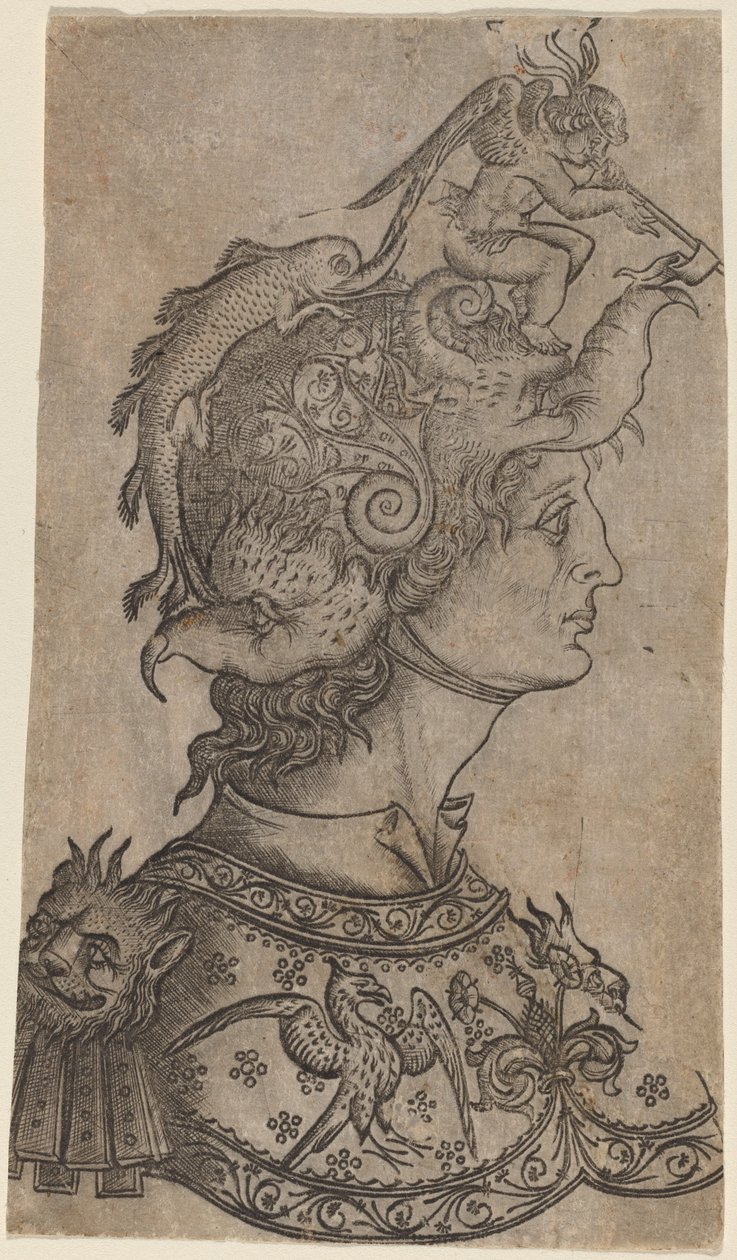 Mand i en fantastisk hjelm, ca. 14701480. af Unbekannt