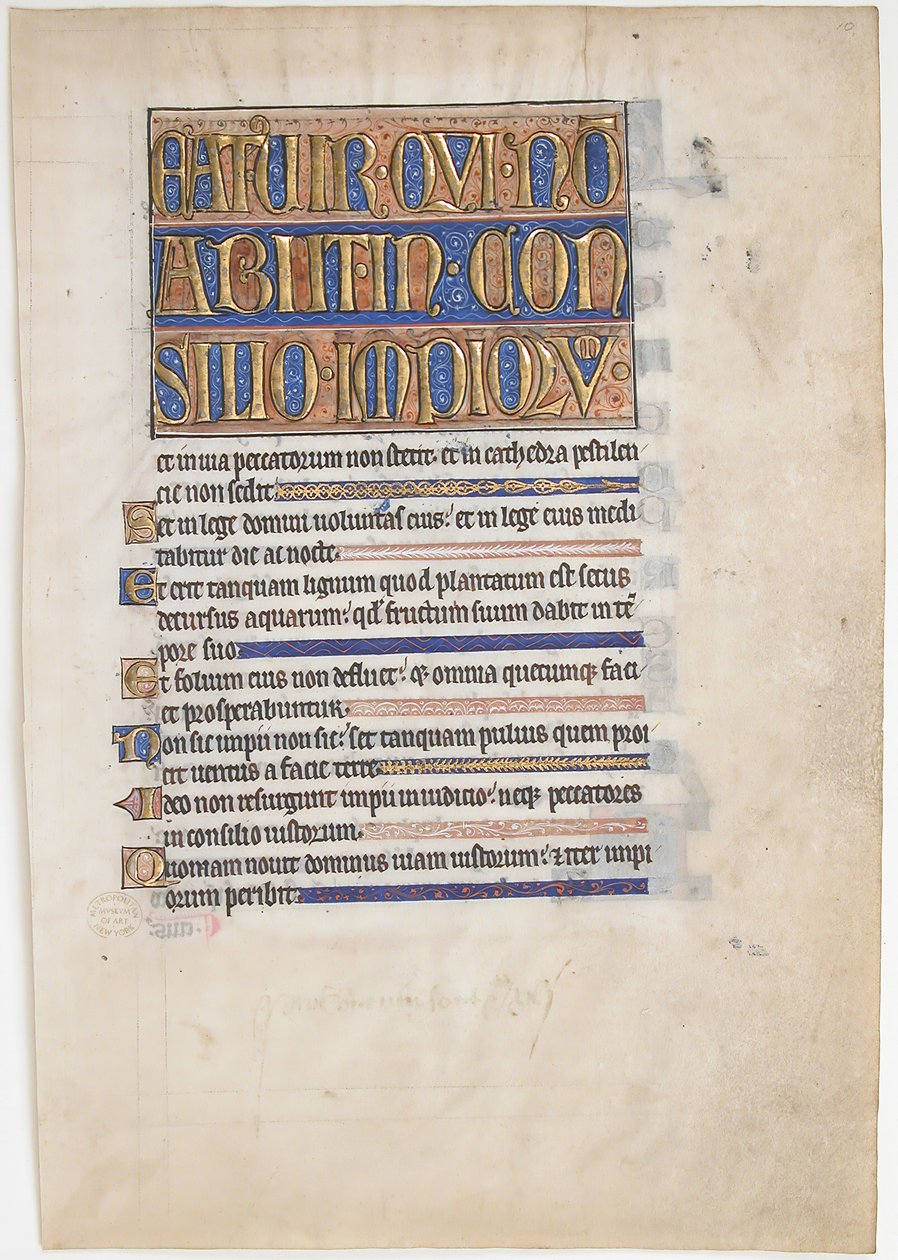 Håndskriftsblad fra en kongelig psalter, 1250-70. af Unbekannt