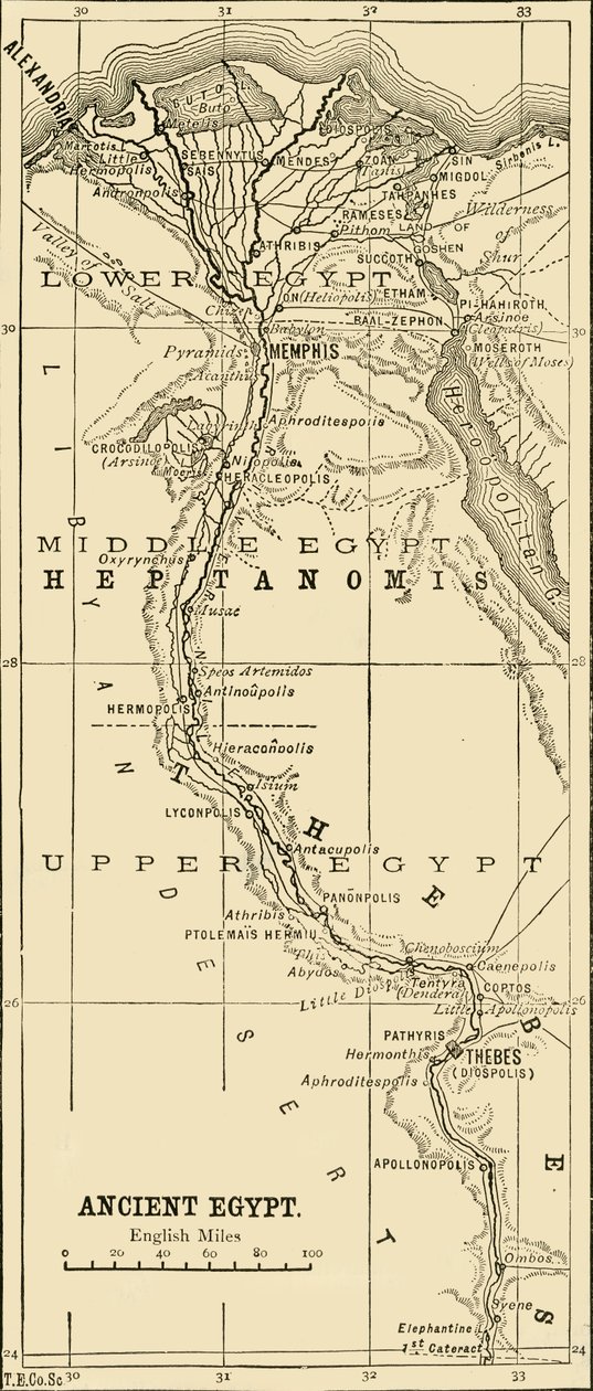 Kort over det gamle Egypten, 1890. af Unbekannt
