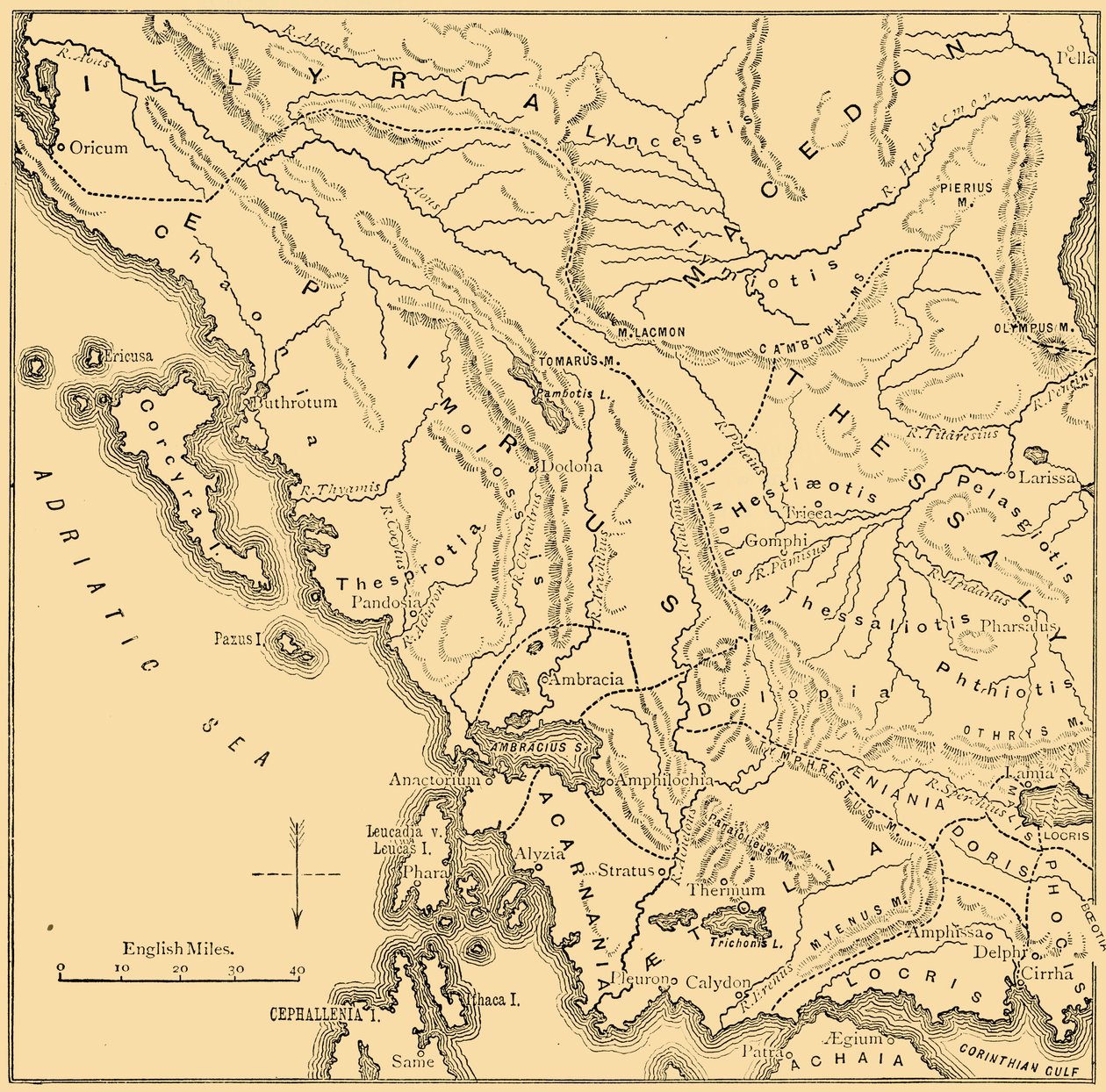 Kort over Epirus og det vestlige Grækenland, 1890. af Unbekannt