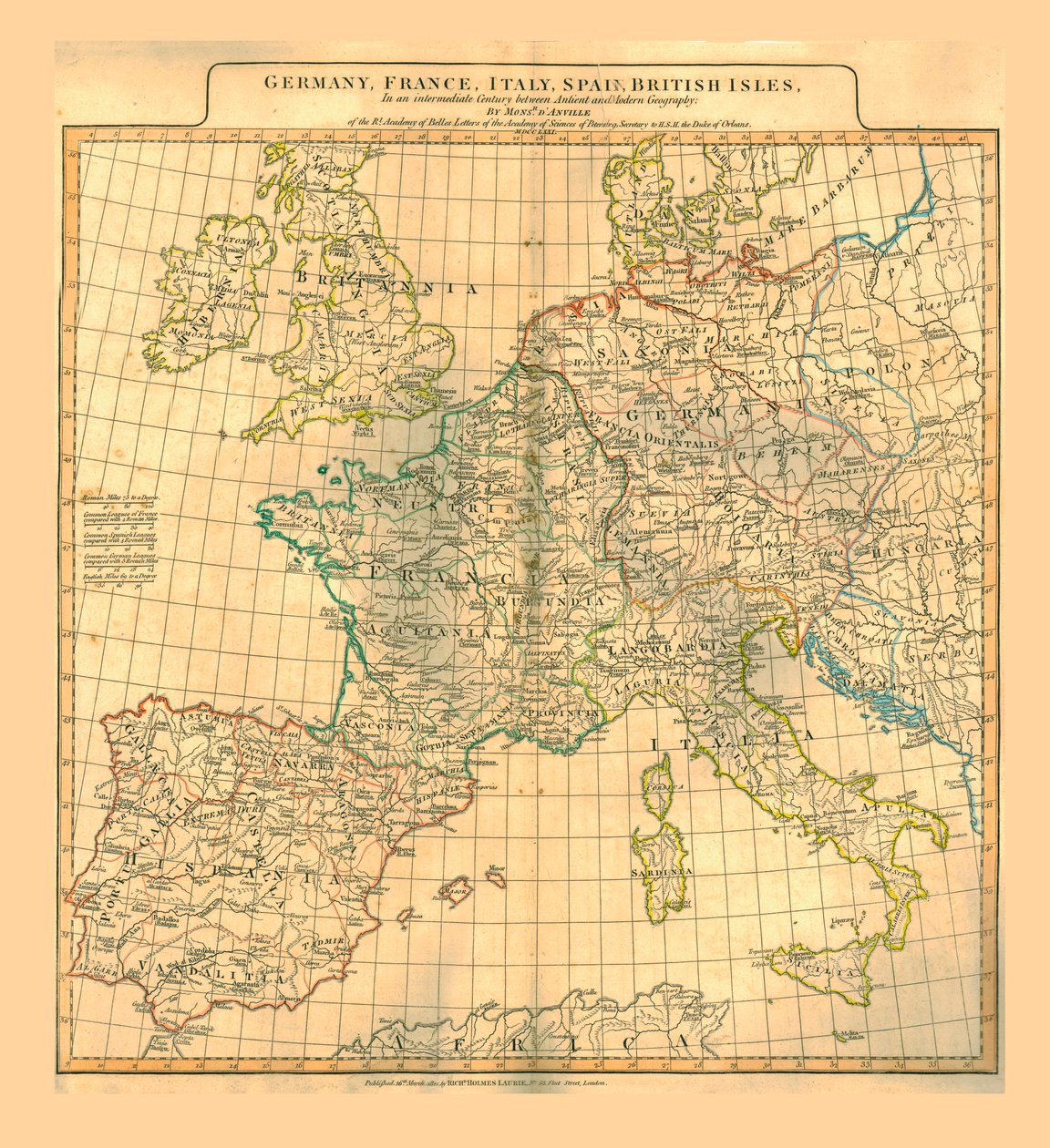 Kort over Europa, 1821. af Unbekannt