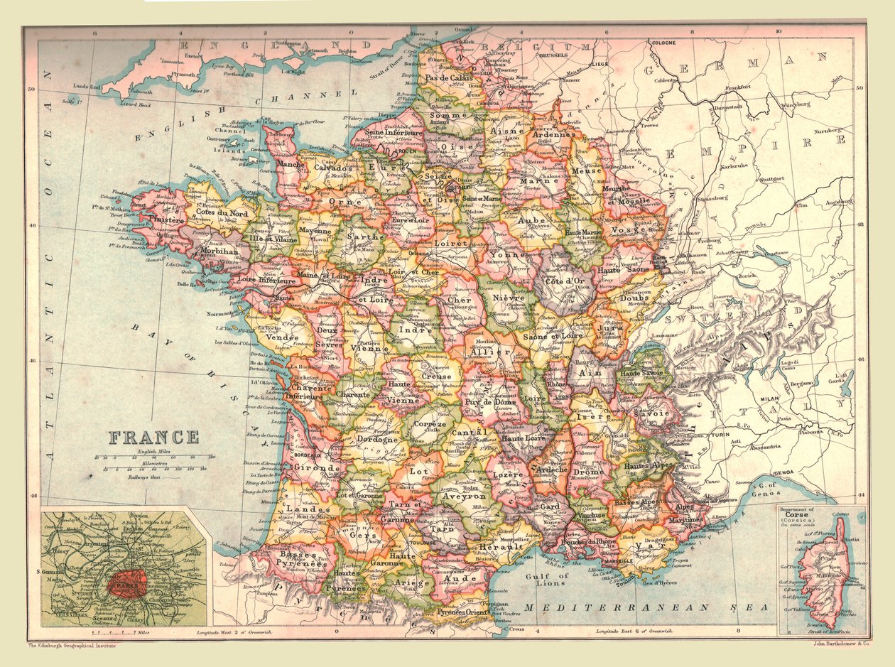Kort over Frankrig, 1902. af Unbekannt