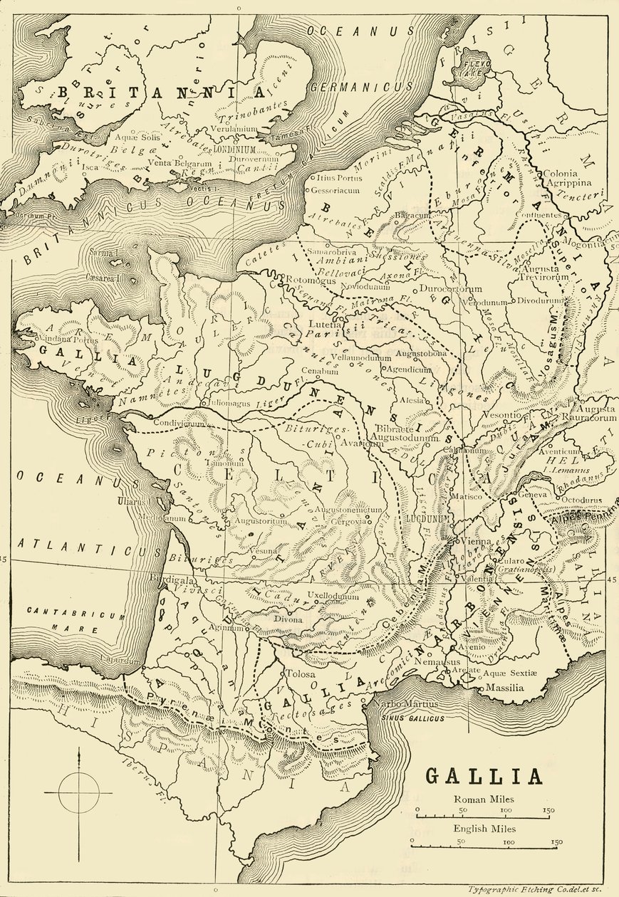 Kort over Gallien og en del af Storbritannien, 1890. af Unbekannt