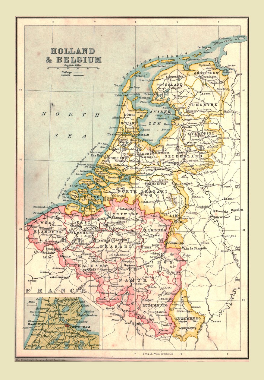 Kort over Holland og Belgien, 1902. af Unbekannt