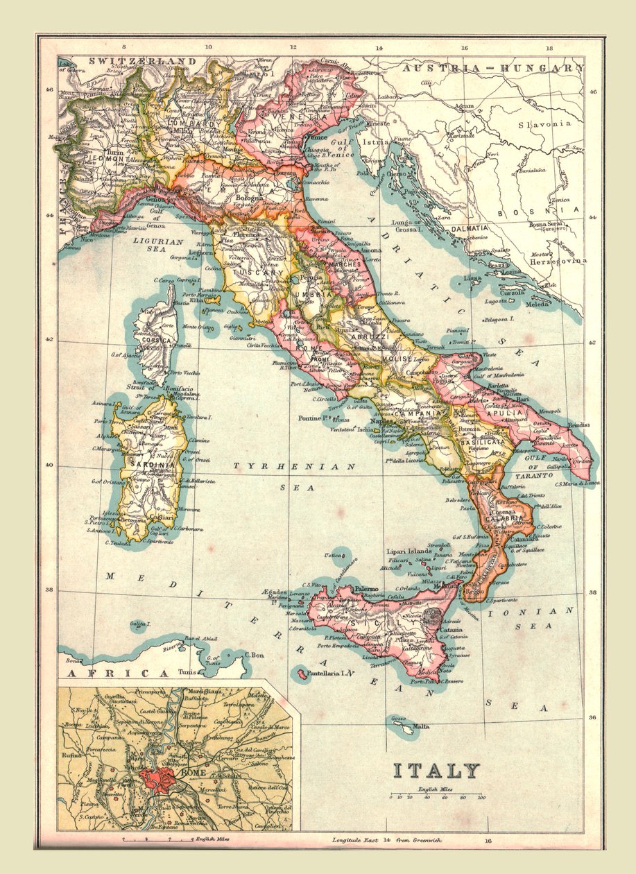 Kort over Italien, 1902. af Unbekannt