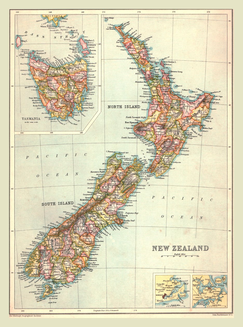 Kort over New Zealand, 1902. af Unbekannt