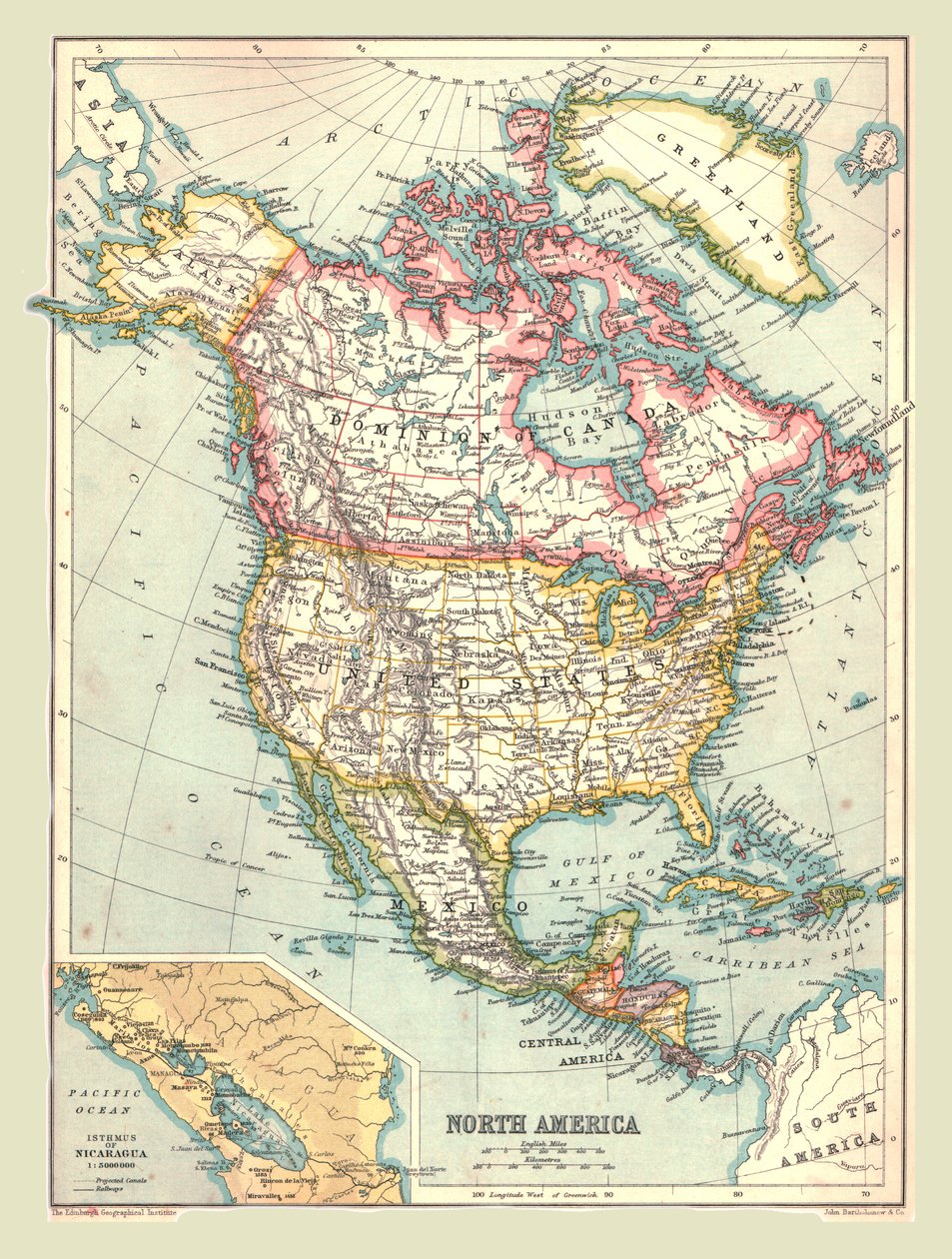 Kort over Nordamerika, 1902. af Unbekannt