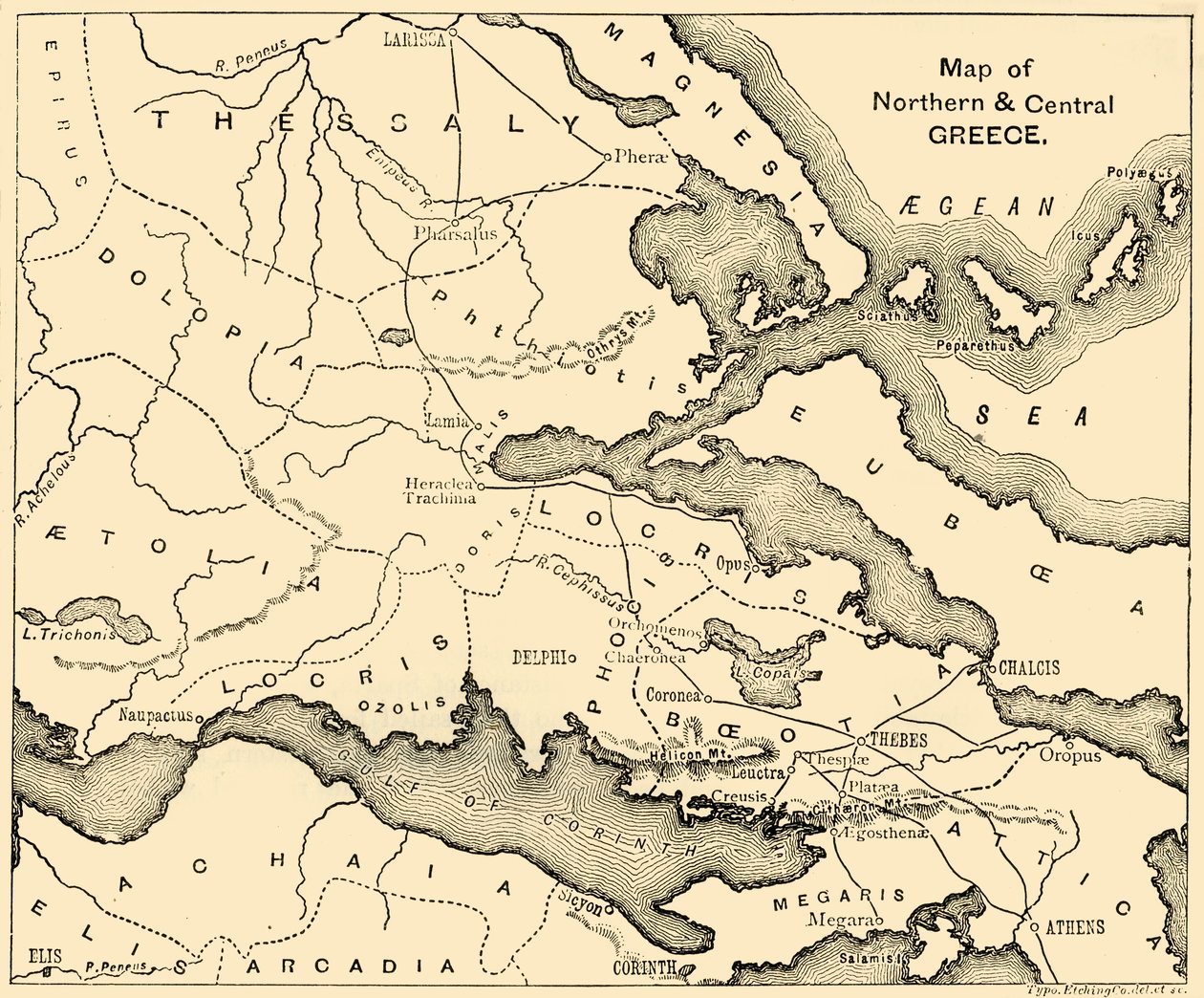 Kort over det nordlige og centrale Grækenland, 1890. af Unbekannt
