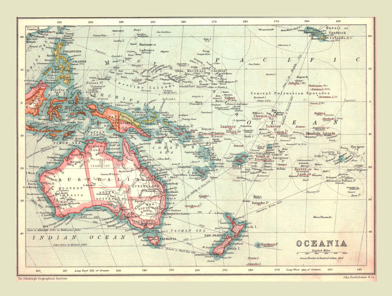Kort over Oceanien, 1902. af Unbekannt