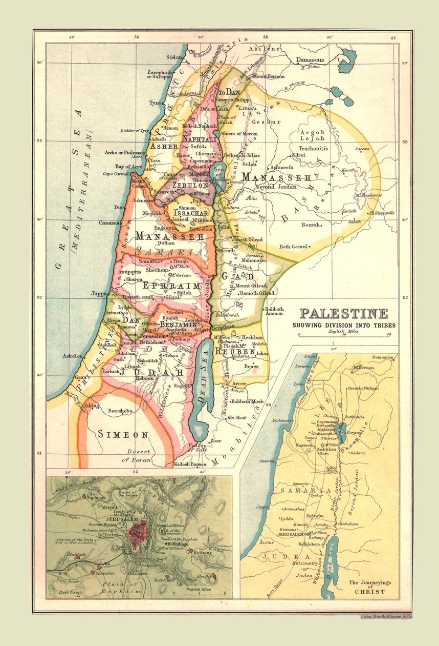 Kort over Palæstina, viser inddeling i stammer, 1902. af Unbekannt