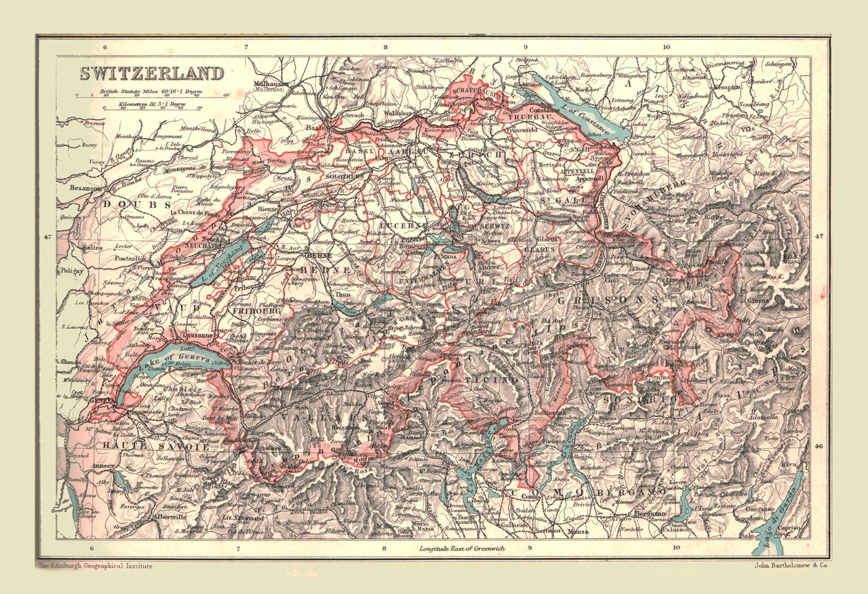 Kort over Schweiz, 1902. af Unbekannt