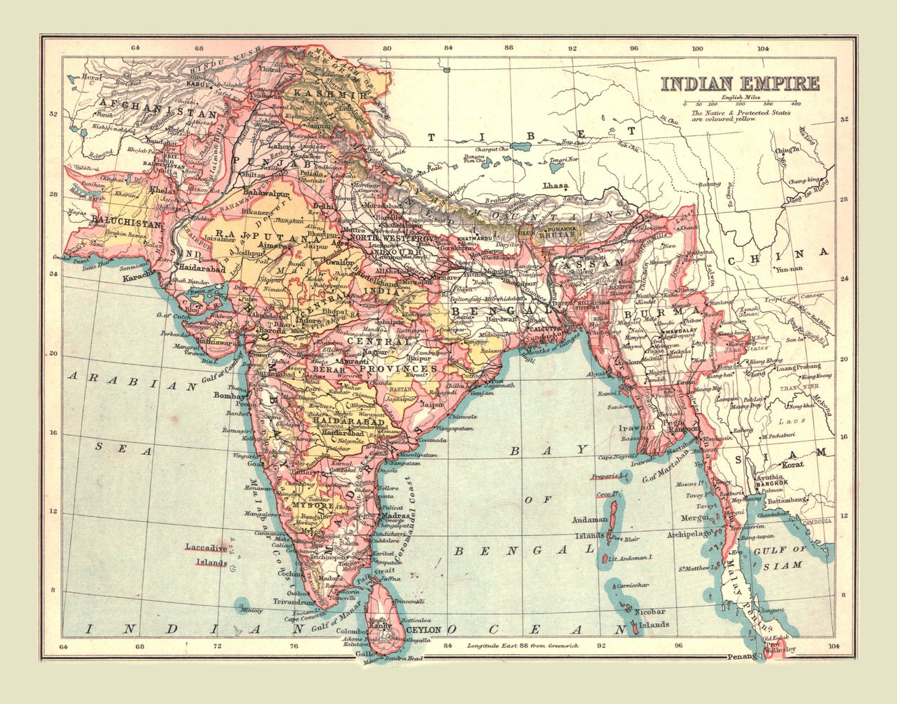 Kort over det indiske imperium, 1902. af Unbekannt