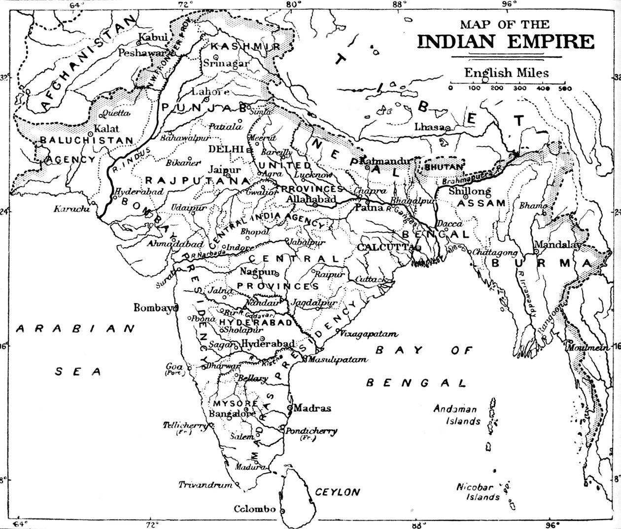 Kort over det indiske imperium, c1912 af Unbekannt