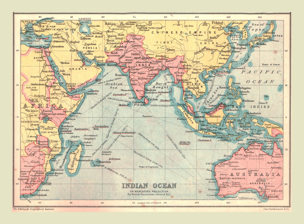 Kort over Det Indiske Ocean, 1902. af Unbekannt
