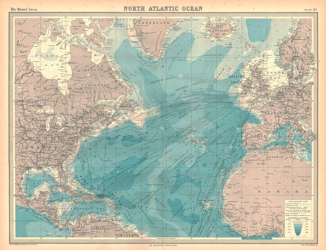 Kort over det nordlige Atlanterhav af Unbekannt