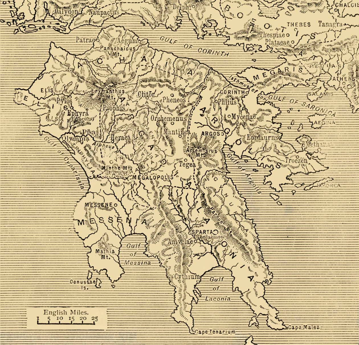 Kort over Peloponnes, 1890. af Unbekannt