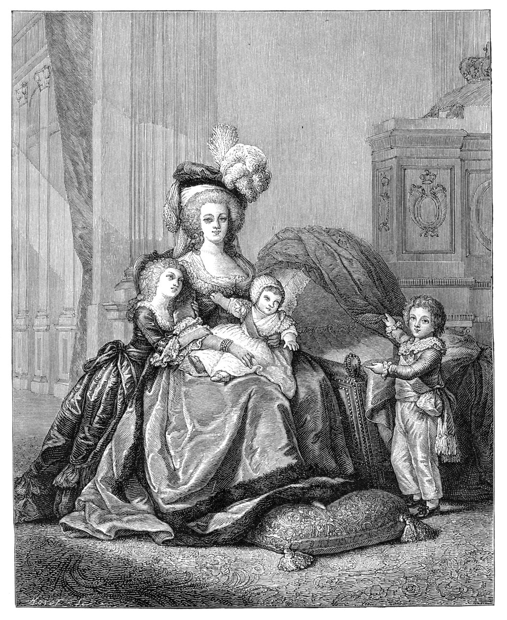 Marie Antoinette og hendes børn, c1787, 1885. af Unbekannt