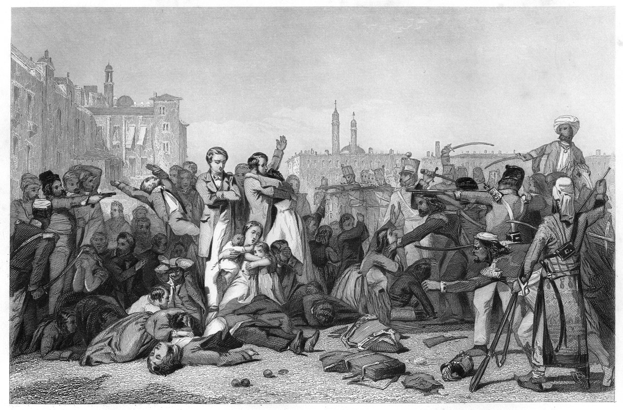 Massakre ved Cawnpore, 1857, c1860 af Unbekannt