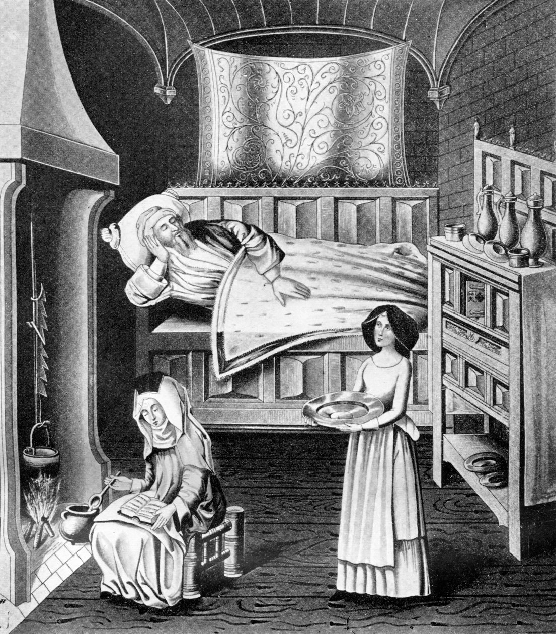 Matrone og tjener i sygekammeret, c1470, 1910 af Unbekannt