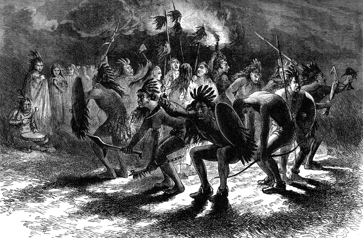 Indfødt amerikansk hovedbundsdans, c1600-tallet c1880 af Unbekannt