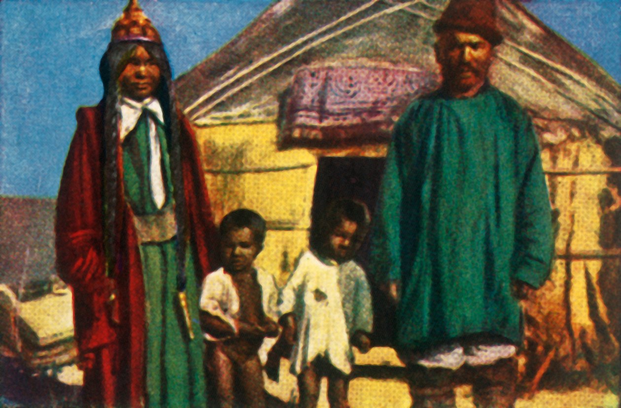 Nomader uden for deres yurt, det vestlige Mongoliet, c1928. af Unbekannt