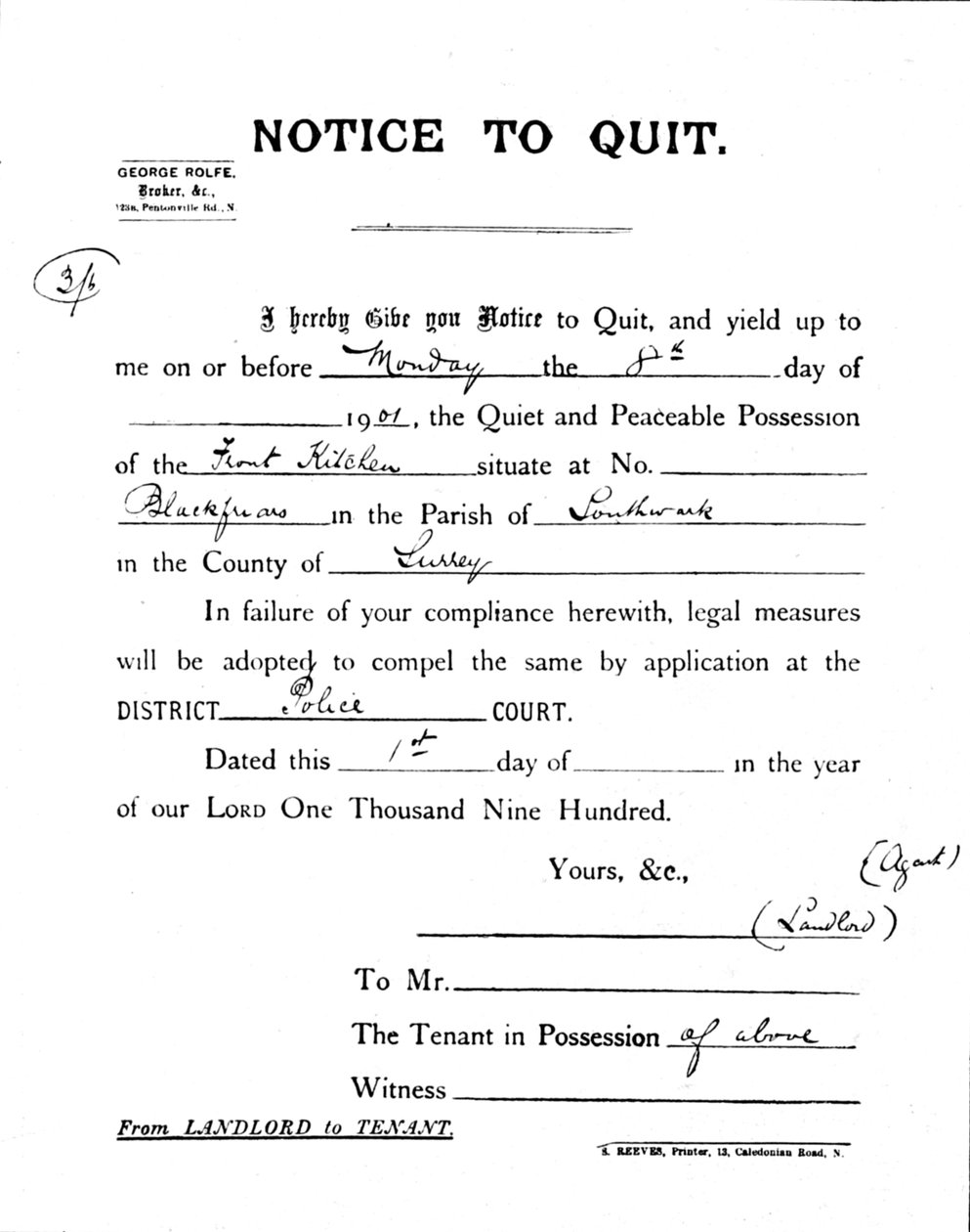 Notice to Quit, 1900 1901 af Unbekannt